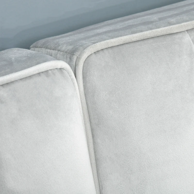 HOMCOM Sofá Cama com Chaise Longue de 3 Lugares Tato Aveludado com Encosto Ajustável e Apoio para os Pés Móvel 218x85x86cm Cinza Claro