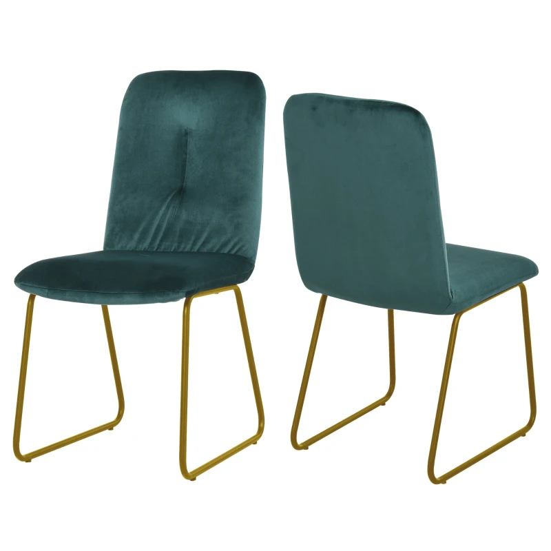 HOMCOM Conjunto de 2 Cadeiras de sala de jantar com pernas de metal em estilo art deco 44,5x59,5x91cm Verde