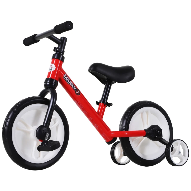 HOMCOM Bicicleta Balance com pedais e rodas removíveis Assento ajustável 33-38cm Crianças +2 Anos Carga 25kg Cor vermelha