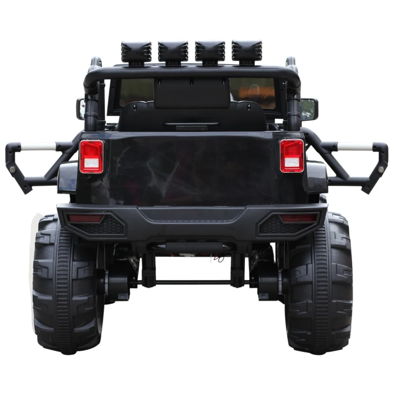 HOMCOM Carro Elétrico Jeep com Controlo Remoto MP3 Luzes e Sons Abertura da Porta Bateria 12V Carga Máxima 30kg 128x78x76cm Preto