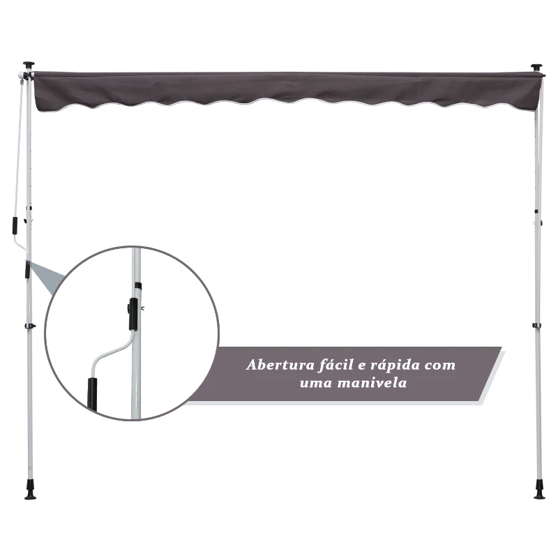 Outsunny Toldo Manual Retrátil 200x150 cm com Manivela de Alumínio Ângulo Ajustável Proteção Solar para Varanda Jardim Pátio Cinza