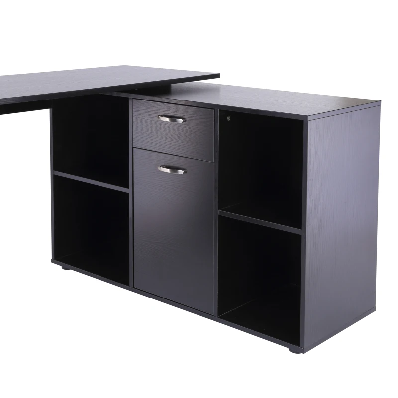 HomCom Escritório Mesa de Computador Mesa Esquina Oficina 2 Formas com 4 Estantes 1 Gaveta 1 Porta Mesa de Escritório Escola Estudo Madeira