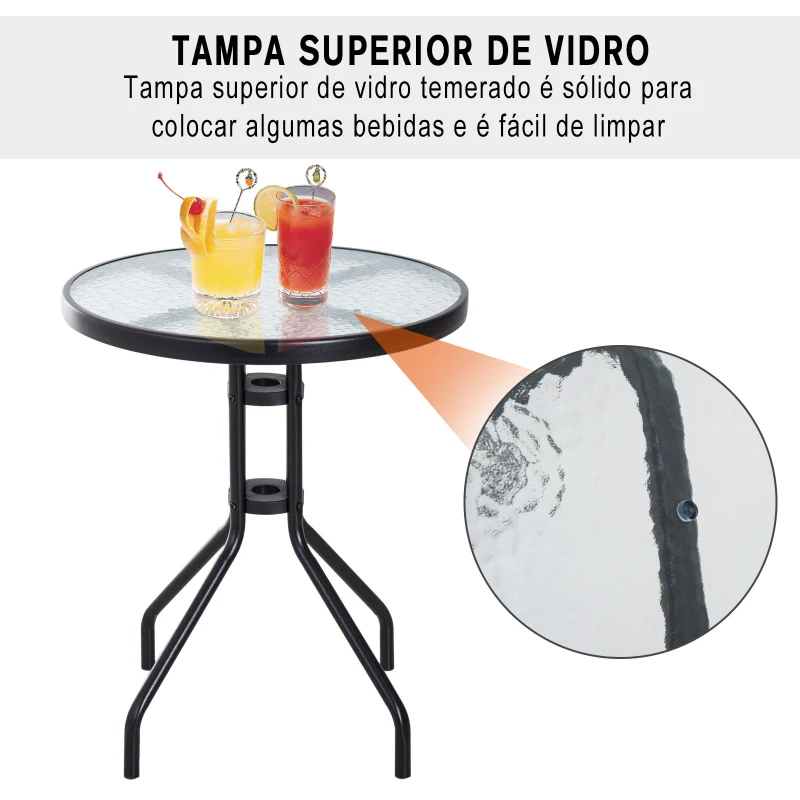 Outsunny Conjunto de Mesa e 2 Cadeiras  Cadeira Dobrável Encosto Reclináveis a 4 Níveis  Armação de Aço Marrom
