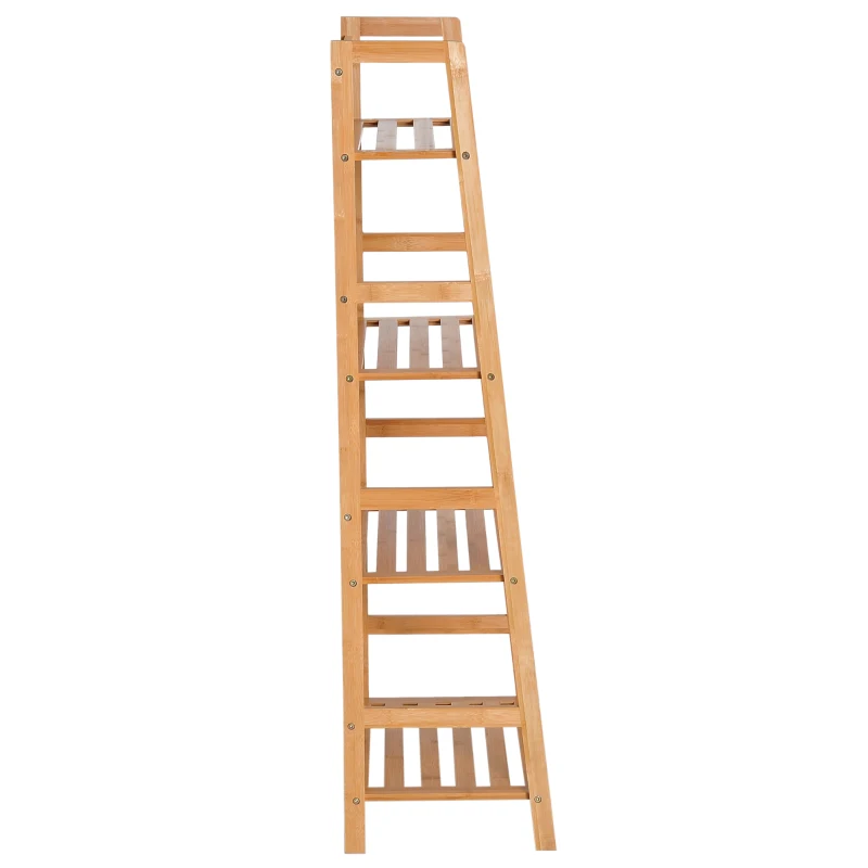 HOMCOM Estante de Bambu com 4 Prateleiras Estante em Forma de Escada para Sala de Estar Escritório 48x31,5x120 cm Madeira