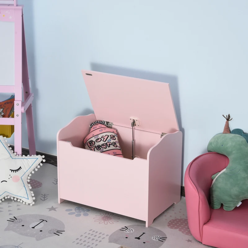 HOMCOM Organizador de Brinquedos Infatil com Tampa Tipo Baú para Crianças Acima de 3 Anos Livros Roupa Brinquedos 60x40x48 cm Rosa