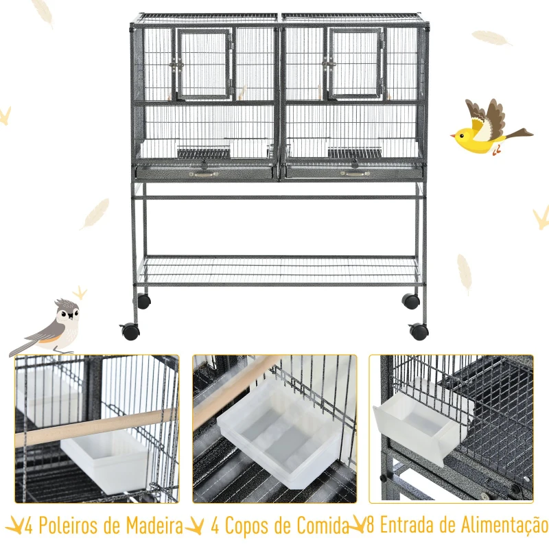 PawHut Gaiola de pássaro pequeno com 2 bandejas 4 alimentadores 4 poleiros 95x45,5x102 cm
