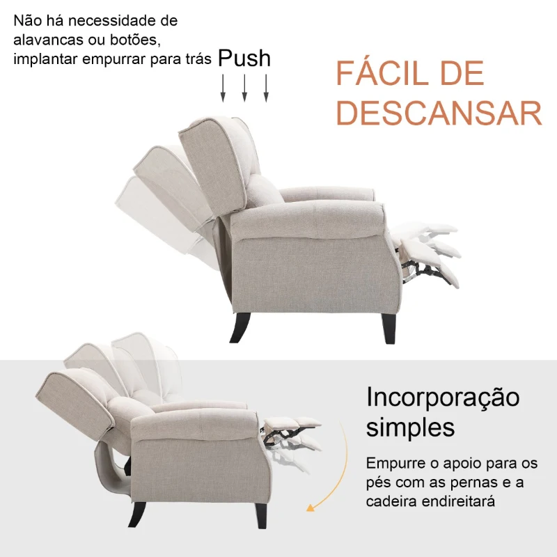 HOMCOM Poltrona Relax Com Reclinação Manual até 160° com Apoio para Pés Retrátil Esponja de Densidade Estofado em Serapilheira 77x88x102cm Cinza