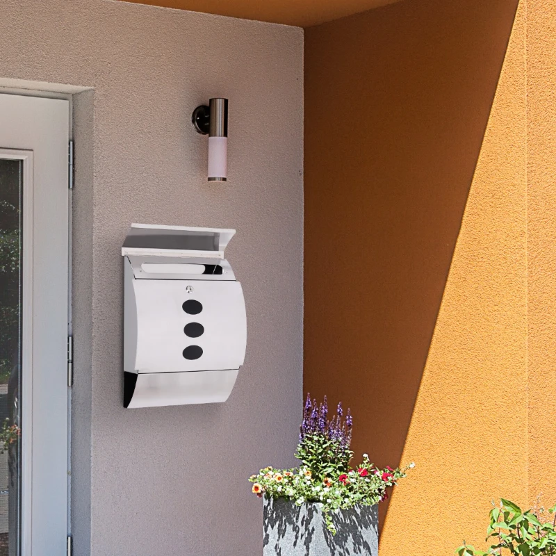 HomCom Caixa de Correio para Casa exterior Cartas e jornais - Cor Prateada- Aço inoxidável - 31x11,5x40,5cm