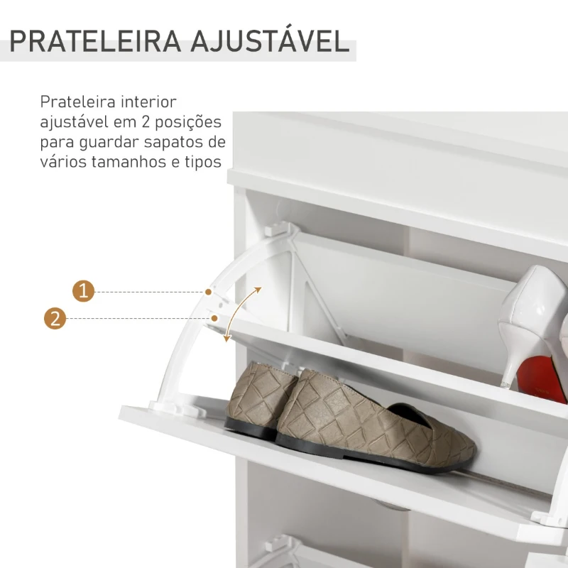 HOMCOM Móvel Sapateira de 4 Portas Estreita com Prateleiras Ajustáveis e Removíveis Capacidade de 16 Pares para Corredor Entrada 98x24x83cm Branco