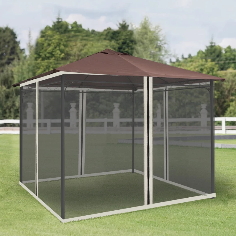 Outsunny 4 Painéis Laterais 302x207 cm para Tenda de Jardim Mosquiteira com Zíperes e Anéis Preto
