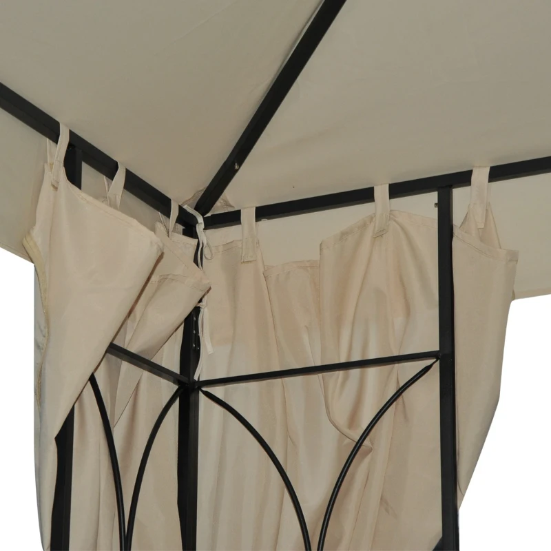 Outsunny Pérgola de jardim de 2.95 x 2.95 m com 4 cortinas laterais removíveis com zíper, 8 orifícios de drenagem e telhado duplo bege