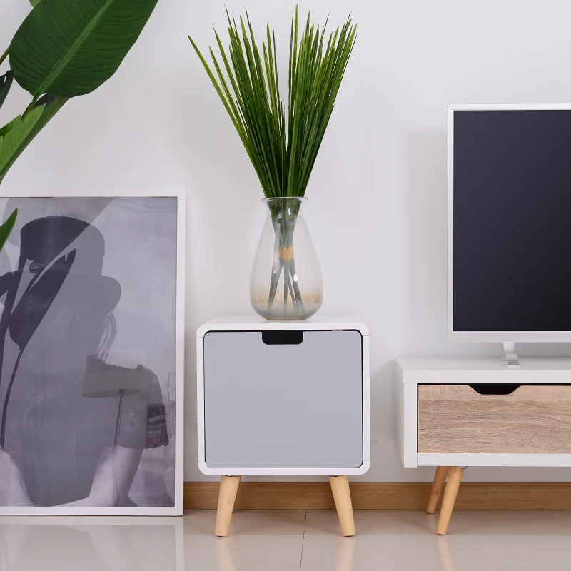 HOMCOM Mesa-de-cabeceira de Madeira com 1 Gaveta Cómoda Mesa Móvel Quarto Armário Muita Arrumação 40x38x50 cm Branco