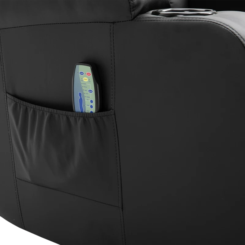 HOMCOM Cadeira de massagem Reclinável até 150° Cadeira de relaxamento com 8 pontos de massagem vibratória Função de aquecimento lombar Controle remoto 90x93x103 cm Preto