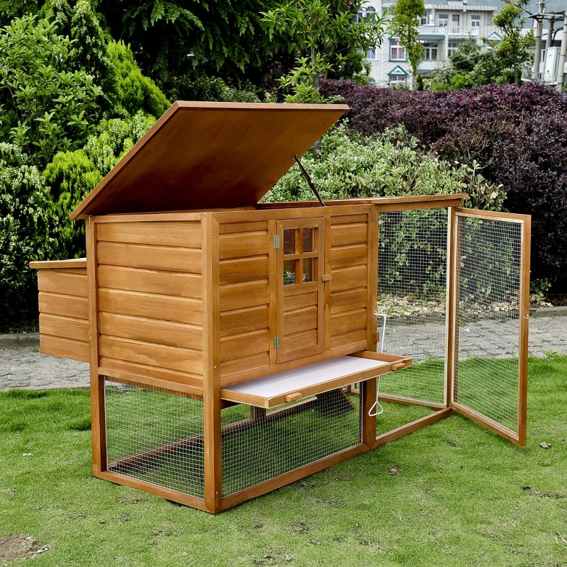 PawHut Galinheiro Exterior de Madeira Casa para Galinhas Gaiola para  Animais de estimação 168x110,5x101,5 cm