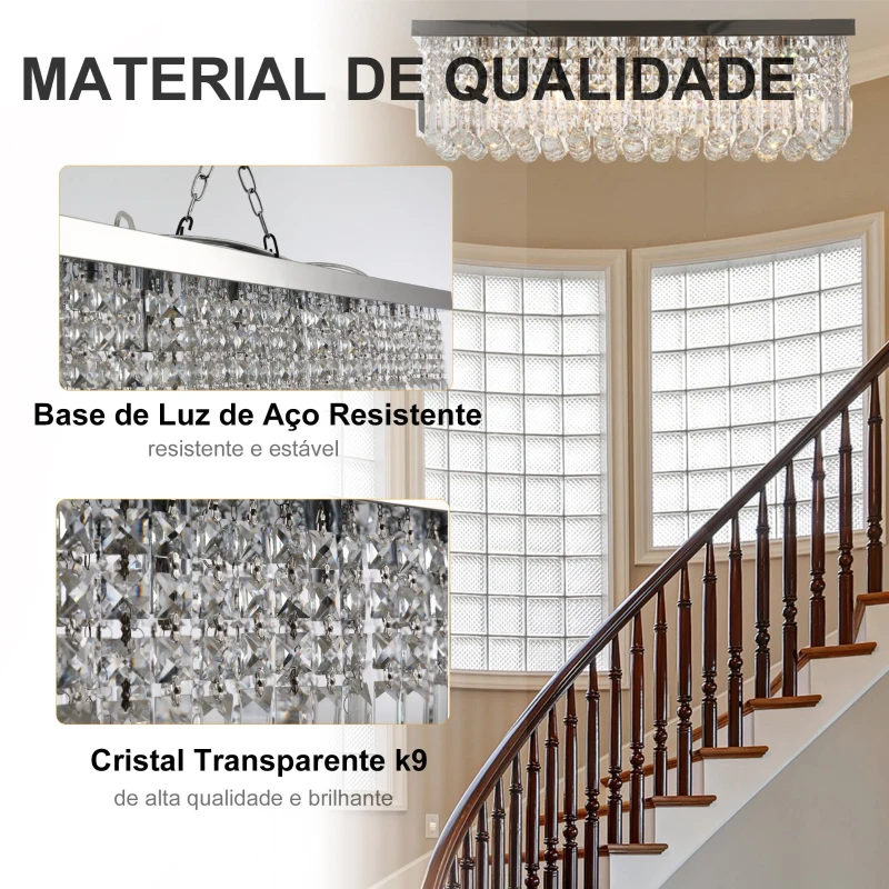 HOMCOM Lâmpada de teto de cristal K9 5 luzes máx. 40W Moderna e elegante 80x25x23 cm Prata