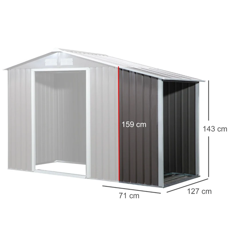 Outsunny Galpão para lenha de aço galvanizado para armazenamento de ferramentas de jardim com telhado inclinado 127x71x143 / 159 cm cinza