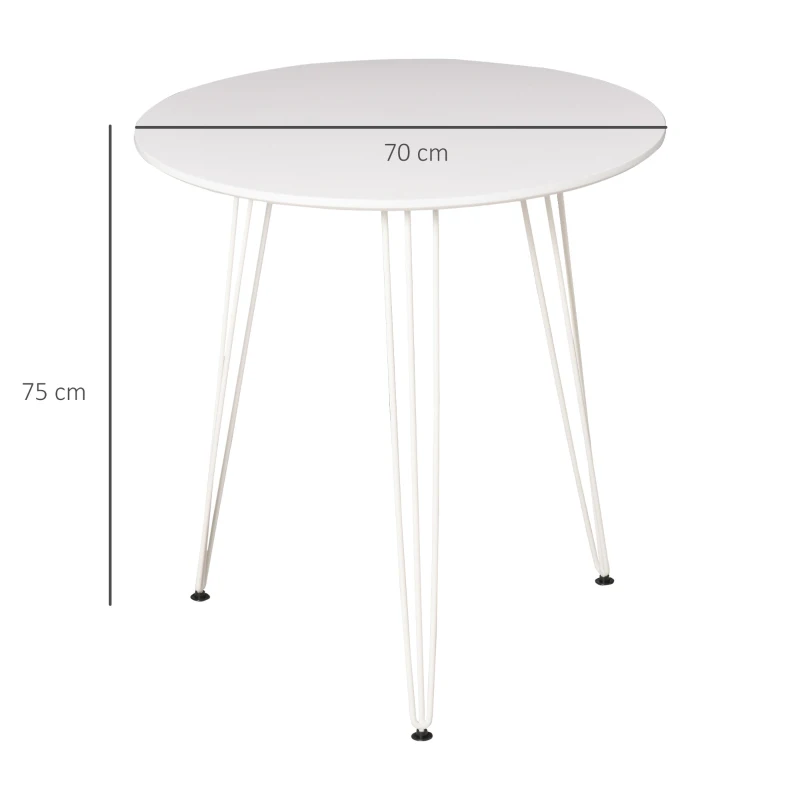 HOMCOM Mesa de Sala de Jantar Redonda com Pés em Forma de Garfo Metálicos Estilo Moderno para Cozinha Sala de Estar Cafeteria Ø70x75cm Branco