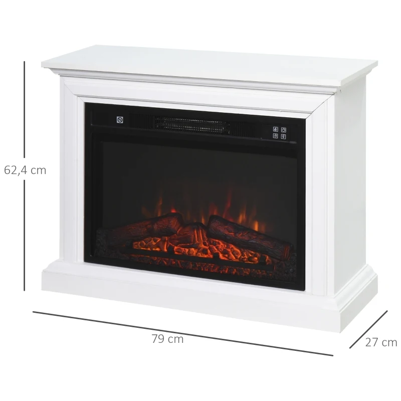 HOMCOM Lareira de parede elétrica Potência 1800W Efeito de chama de LED com controle remoto Temporizador e termostato 79x27x62,4 cm branco