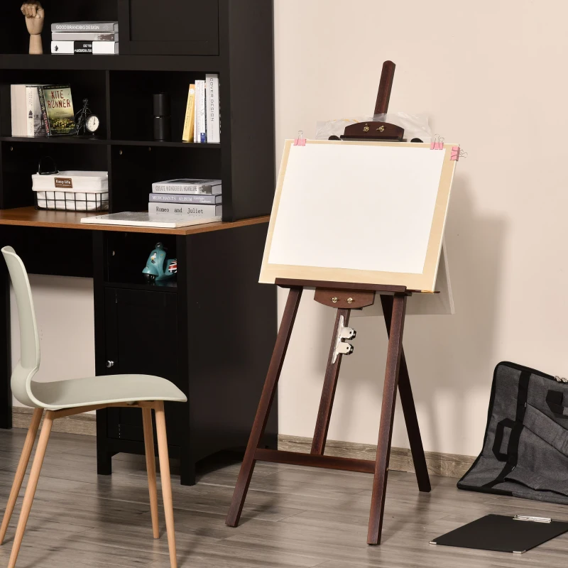 HOMCOM Cavalete para Pintura de Madeira Inclinável 90° com Suporte Tripé e Pincel 51,5x71,5x134,5cm Marrom
