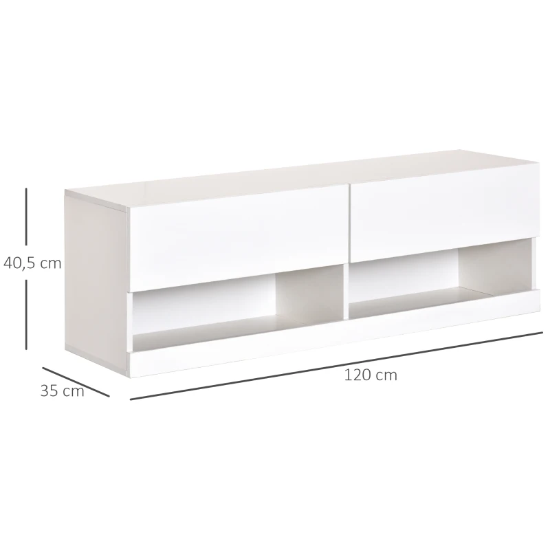 HOMCOM Móvel de parede para TV Armário suspenso com luzes LED com controle remoto 120x35x40,5 cm Carga 30 kg para sala de estar Quarto branco