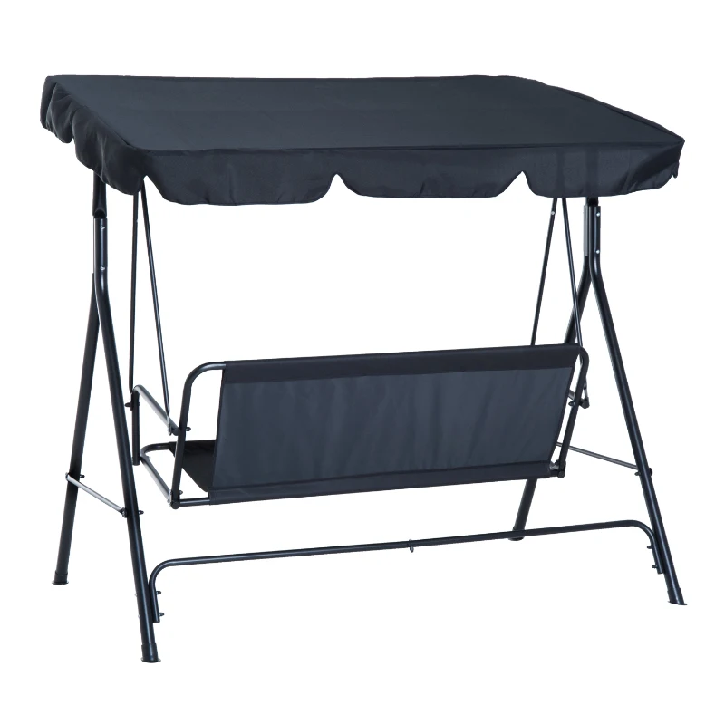 Outsunny Balanço de jardim de metal 3 lugares com toldo ajustável e almofada  172x110x153cm preto