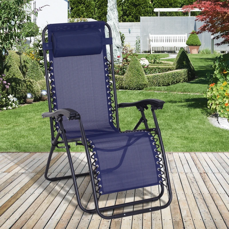 Outsunny Espreguiçadeira Dobrável de Jardim Espreguiçadeira de Gravidade Zero para Pátio Terraço  Carga Máxima 150kg 90x65x110 cm Azul
