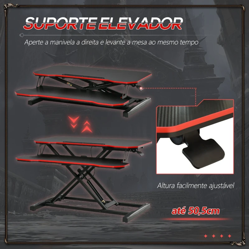 Vinsetto Suporte Elevador para Computador com Altura Ajustável Bandeja para Teclado e Suporte para Tablet Estilo Gaming 80x40x11-50,5cm Preto