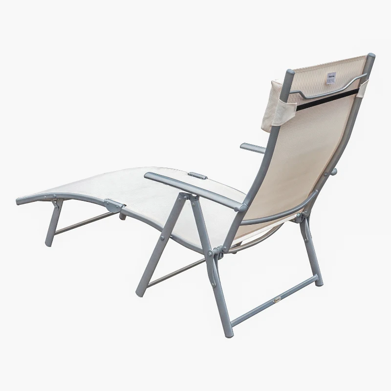 Outsunny Espreguiçadeira Dobrável de Jardim com Encosto Ajustável em 7 Posições Apoio para a Cabeça 137x63,5x100,5cm Creme