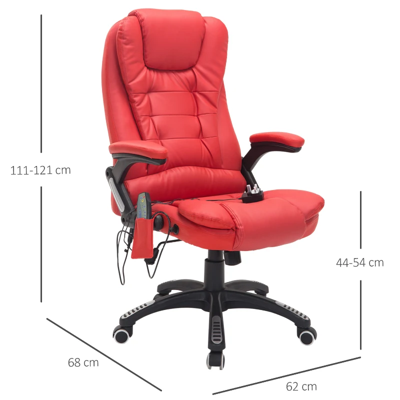 HomCom Cadeira de Escritório e de Secretária tipo Poltrona Giratória Reclinável e Elevável - Cor: Vermelho - 62x68x111-121 cm