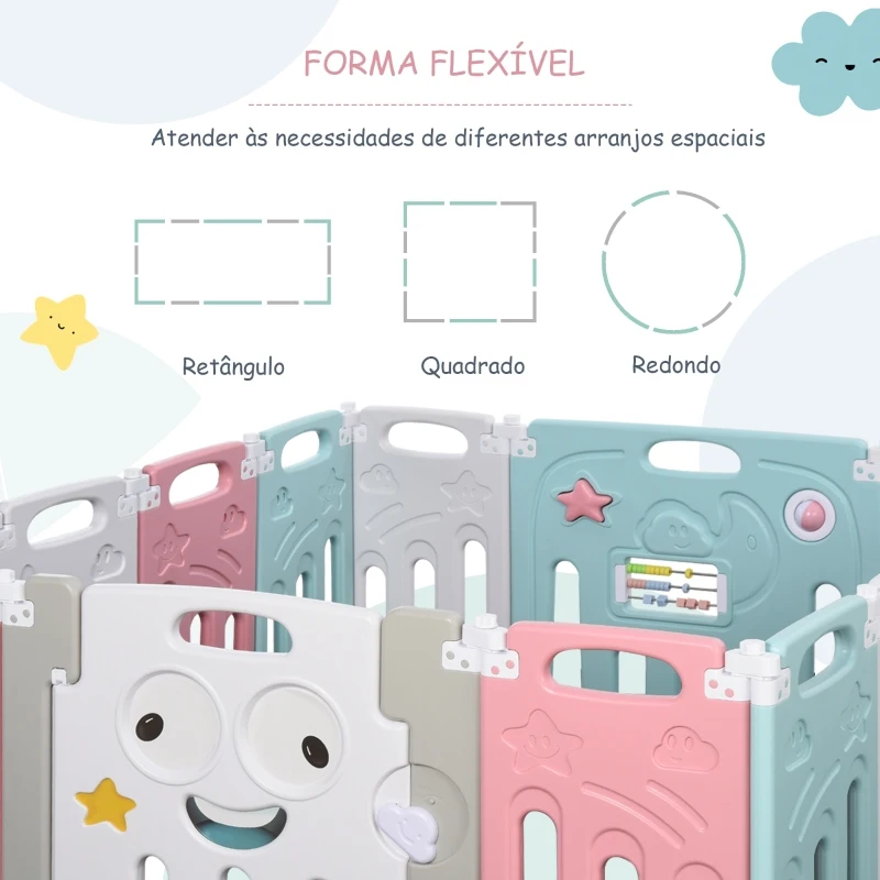 HOMCOM Parque infantil dobrável com 14 panéis para bebês acima de 6 meses 149x155x64 cm multicolor