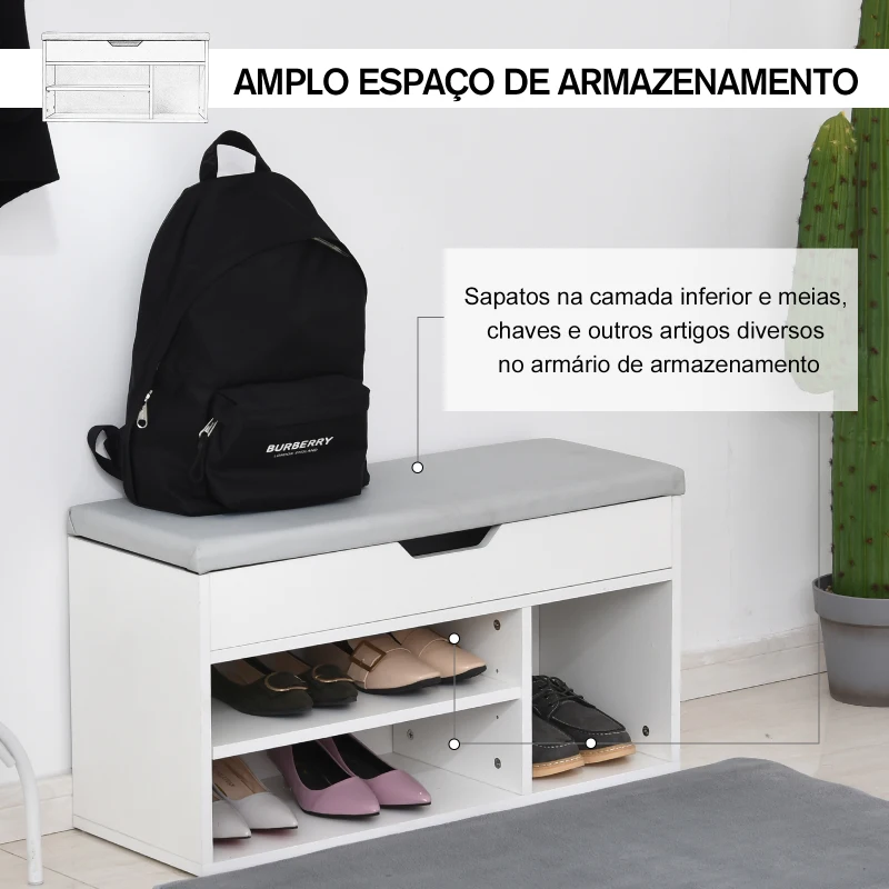 HOMCOM Sapateira com Assento Acolchoado Carga máxima de 120kg MDF 80x30x43cm Branco