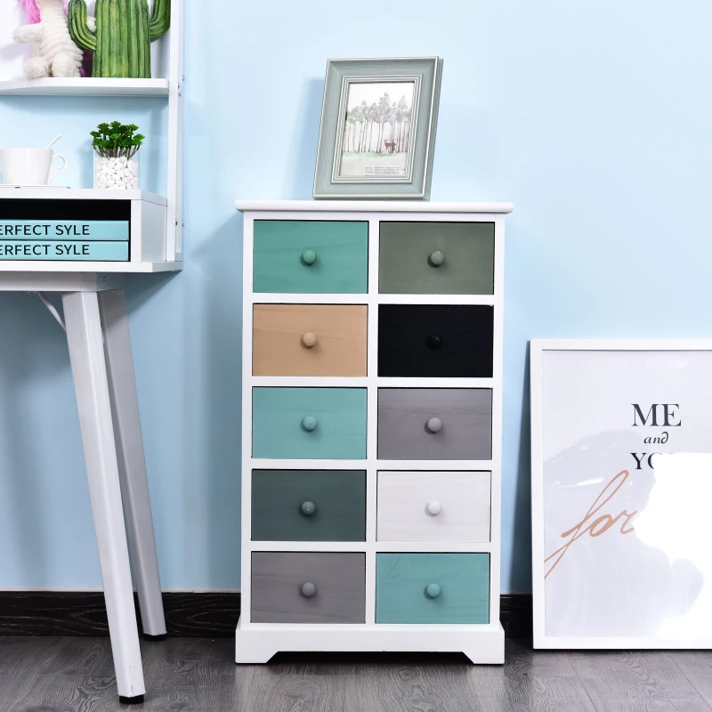 HOMCOM Armário Auxiliar armário com gavetas madeira multicolor 45x28x75 cm