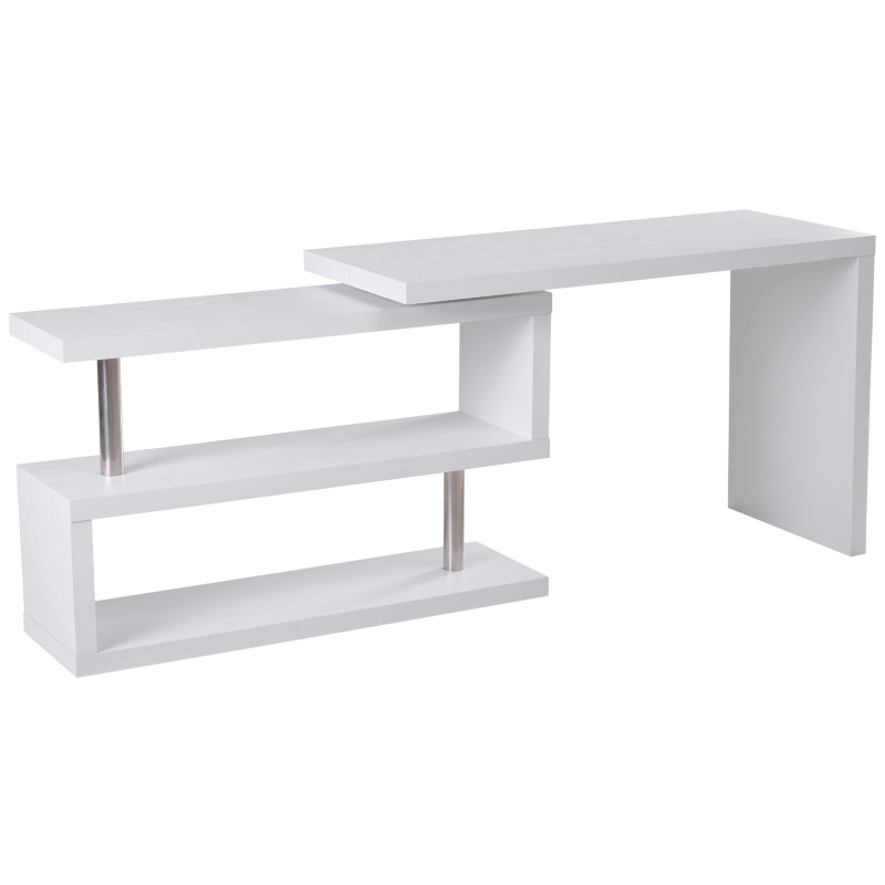 HomCom Secretária com Estante para quarto e escritório MDF e Aço Inoxidável 187,5x50x76,1cm Branco