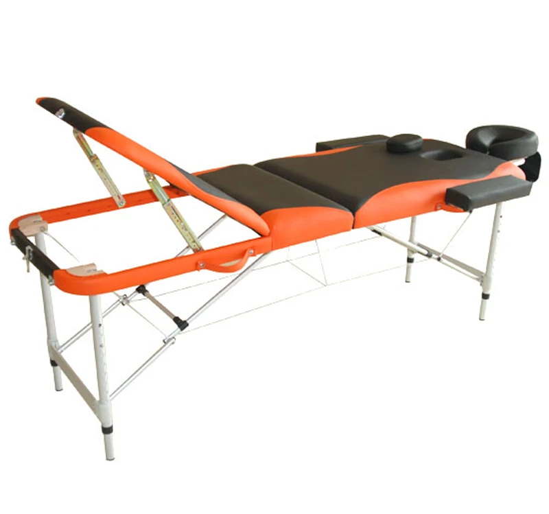 HOMCOM Marquesa de Massagem Dobrável e Portátil com Altura Ajustável e Apoio para a Cabeça 180x60x62-82 cm Laranja e Preto