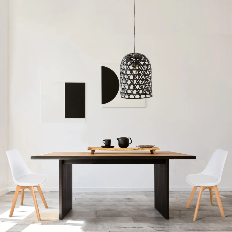 HOMCOM Conjunto de 2 cadeiras de jantar com pés de madeira maciça 47x55x80 cm Branco