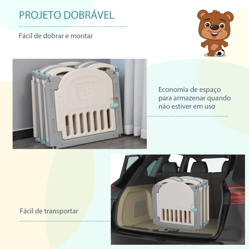 HOMCOM Parque infantil para bebês acima de 6 meses com porta dobrável 12 painéis Flexível  108x133x58 cm Cinza e Branco