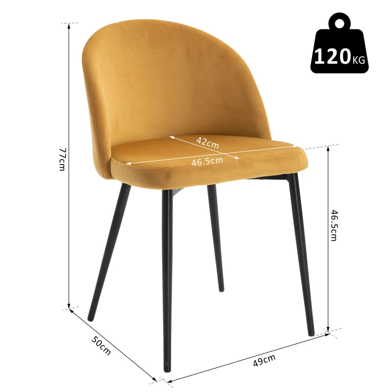 HOMCOM Conjunto de 2 Cadeiras de Sala de Jantar com Asento e Encosto Acolchoados Estofadas em Veludo 49x50x77 cm Caramelo