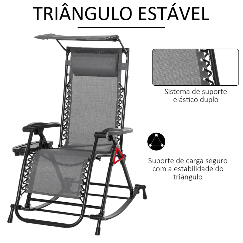 Outsunny Espreguiçadeira de balanço de jardim dobrável reclinável com toldo de proteção solar Estrutura de aço 120x67x102 cm Cinza