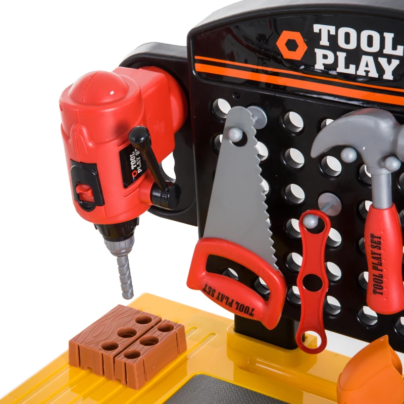HomCom Bancada de trabalho para ferramentas de brinquedo para crianças 53 peças 50x26x75cm