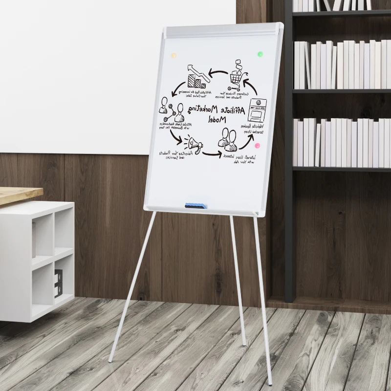 Vinsetto Quadro Magnético Branco + Cavalete Tripé Quadro Alumínio com Suporte Bloco Altura, Estrutura Dobrável 70,5x100,5cm