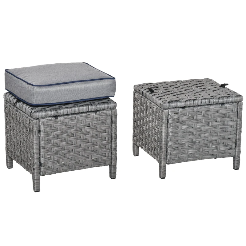 Outsunny Conjunto de móveis de jardim 6 peças de vime com mesa de centro Sofá duplo 2 poltronas individuais 2 bancos com almofadas para varanda Cinza