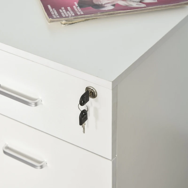 Vinsetto Bloco de Gavetas de Madeira Móvel para Arquivos no Escritório com 5 Rodas para Escritório Secretaria 40x49x58 cm Branco