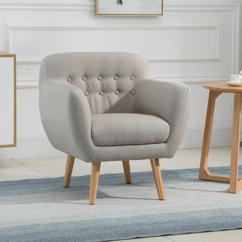 HOMCOM Poltrona individual Moderna com Pernas de Madeira Acolchoada Estilo Nórdico 71x62x78 cm bege