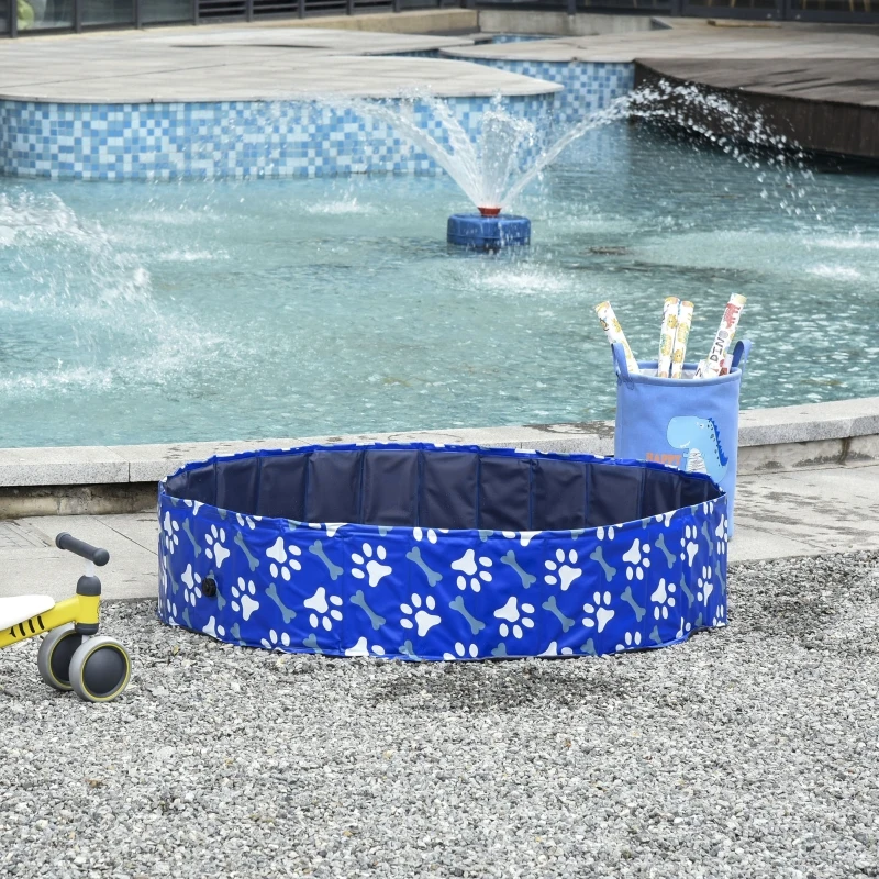 PawHut Piscina dobrável para cães diâmetro  Ø140 cm Banheira portátil para animais de estimação em PVC com fundo antiderrapante para interior e exterior azul