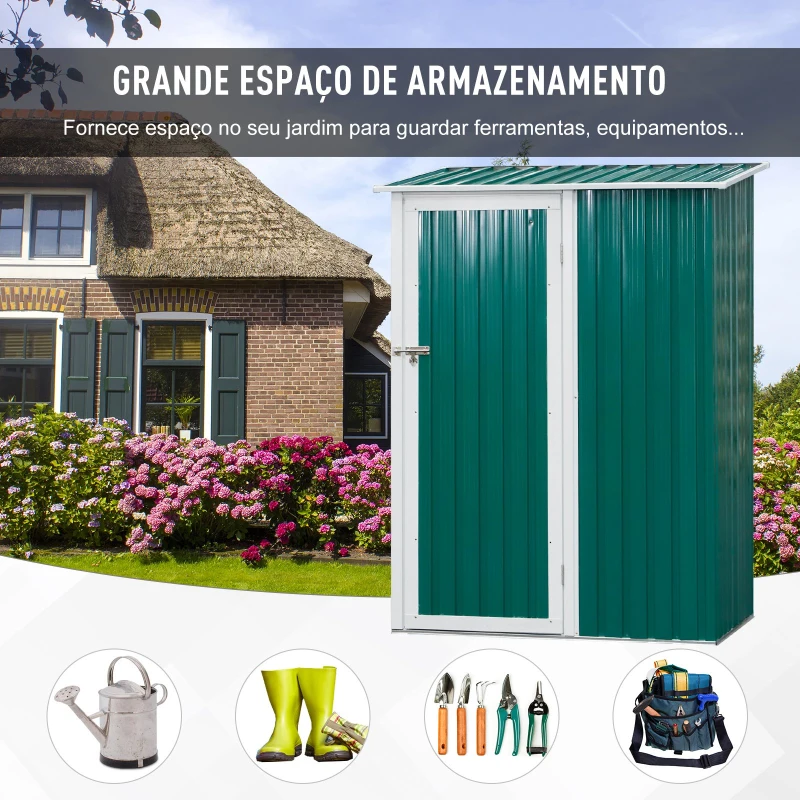 Outsunny Galpão de jardim com porta com trava 143x89x186cm