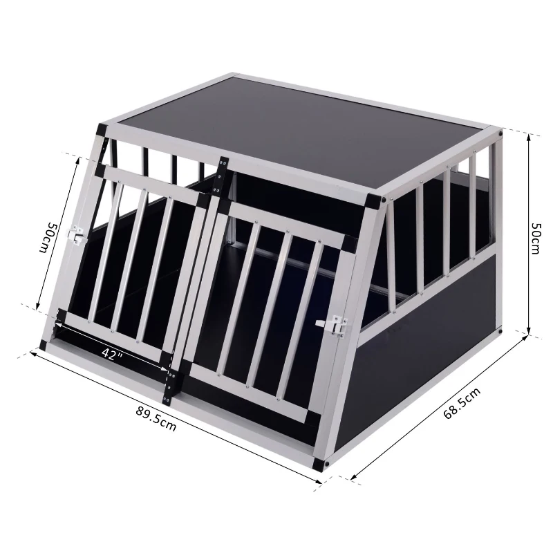 PawHut Gaiola de Alumínio para Cães Transportadora Alumínio para Cão para Viagem, Porta Dupla com Anteparo Amovível 89,5x68,5x50 cm