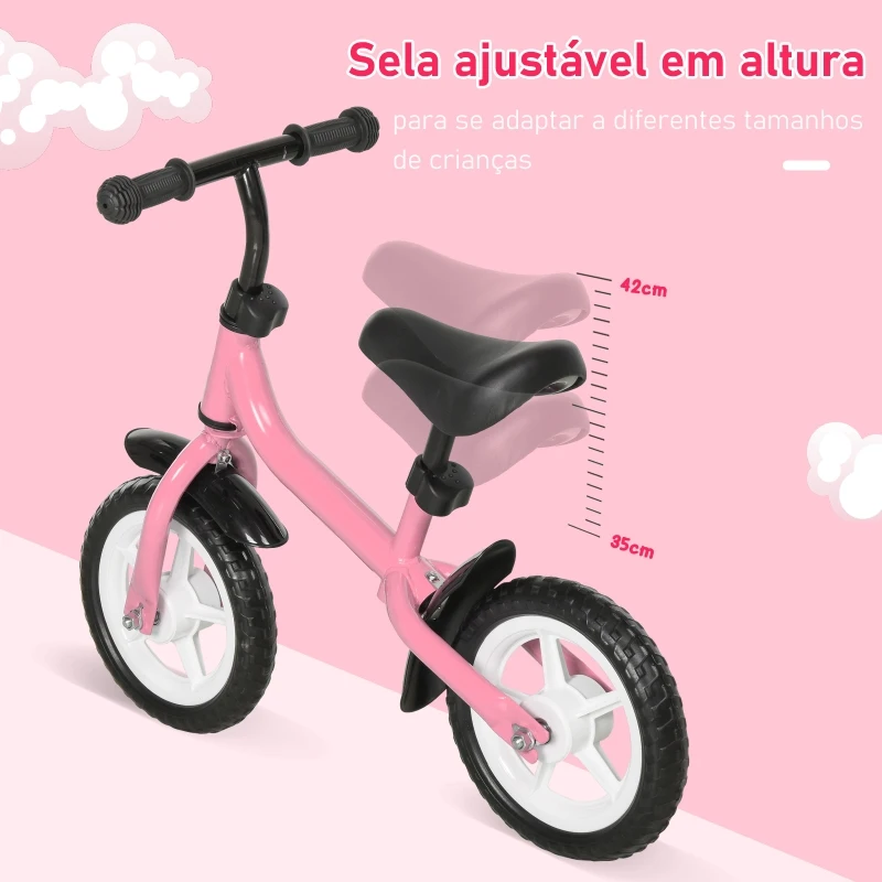 HOMCOM Bicicleta sem Pedais Infantil Altura Ajustável para Principiantes acima de 3 Anos com Rodas com Relevo Bicicleta de Equilíbrio 71x32x56cm Rosa