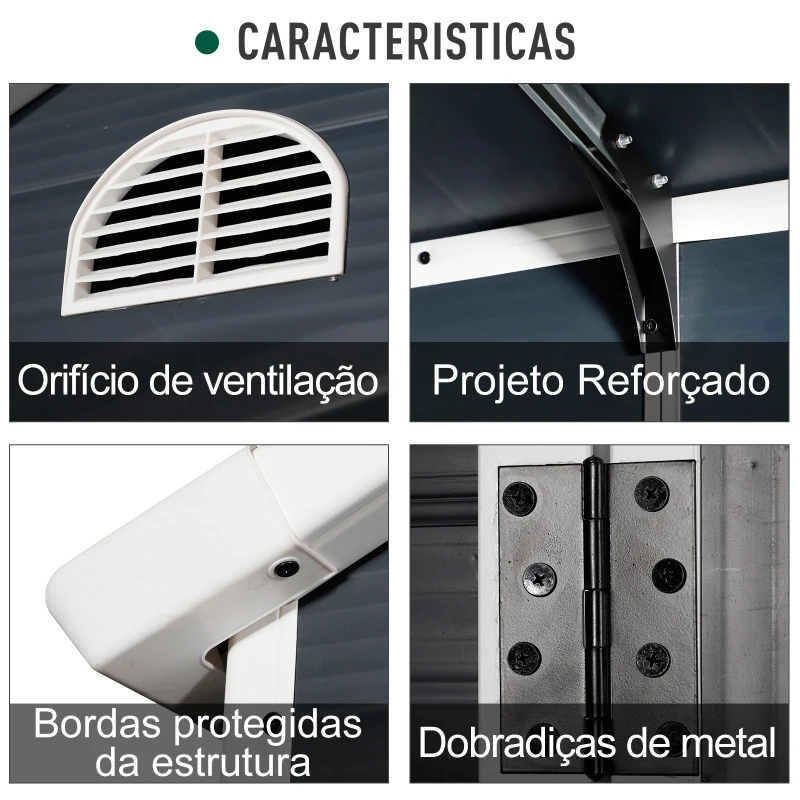 Outsunny Abrigo de jardim Porta dupla grelha de Ventilação Janela 190x104x226cm