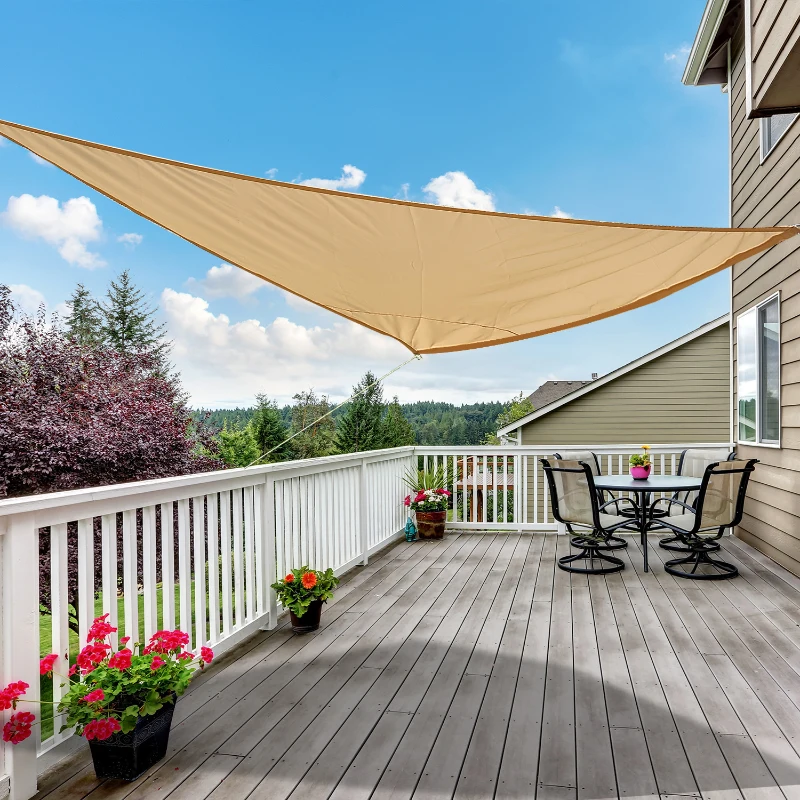 Outsunny Toldo Vela Triangular 5x5x5 para Varanda Jardim e Campismo Cor Areia