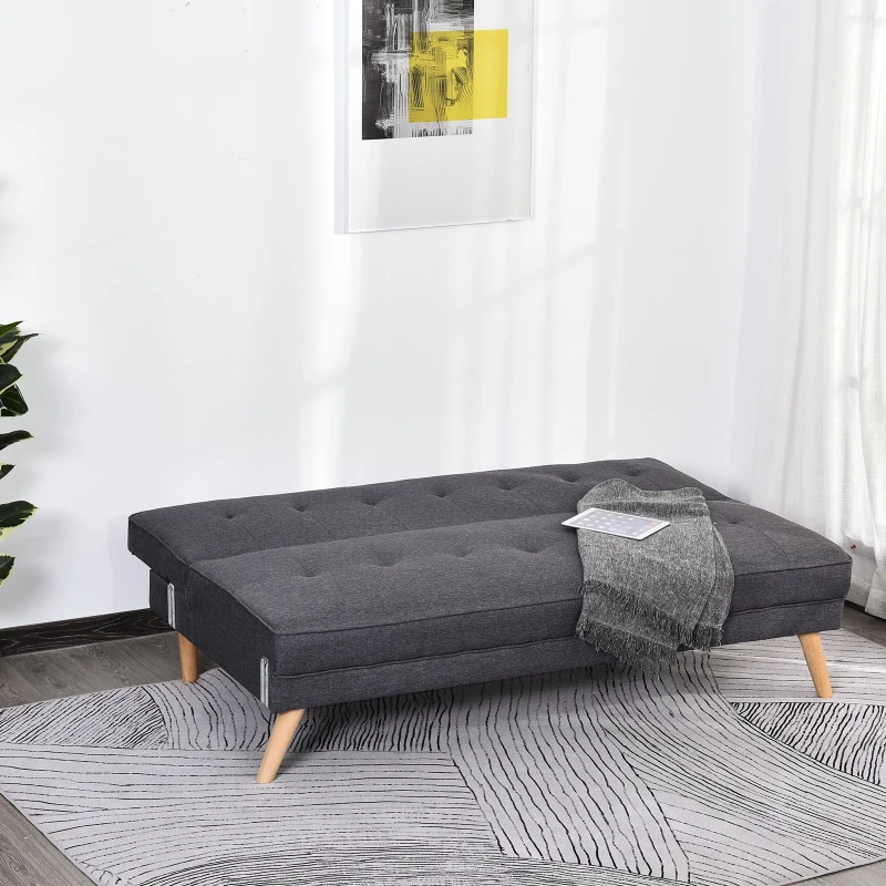 HOMCOM Sofá- cama 3 lugares com apoio de braços Pernas levantadas 187x90x86.5 Cinza